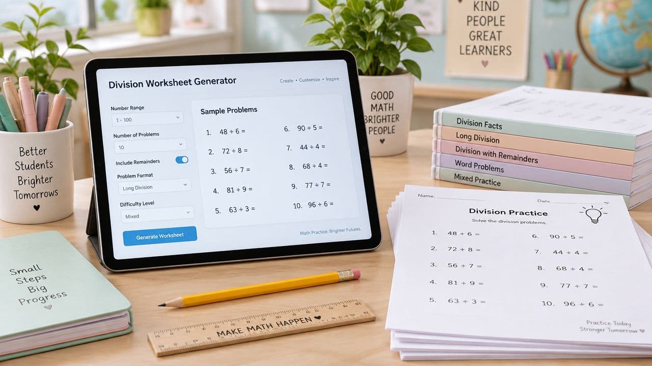 10 Division Worksheet Maker Tools for Teachers planning view