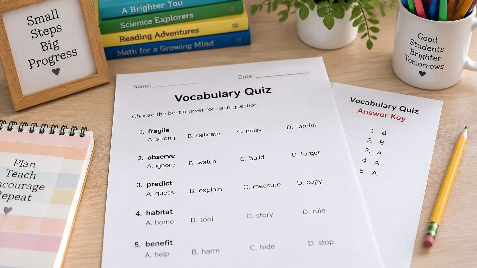 How to Make a Vocabulary Quiz from a Word List interface example